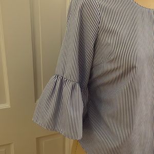 Skies are Blue… pinstripe ruffle sleeve blouse